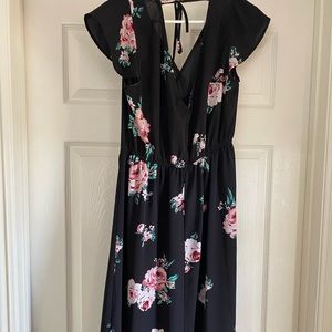 Black floral wrap dress
